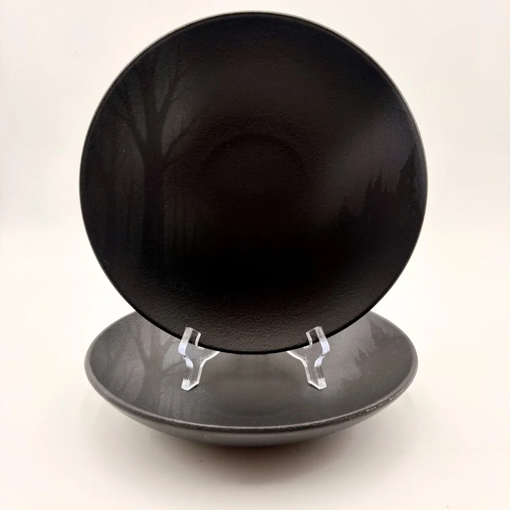 Mesa Brasil Matte Black Haunted Halloween Forest Stoneware Shallow Bowls Set
